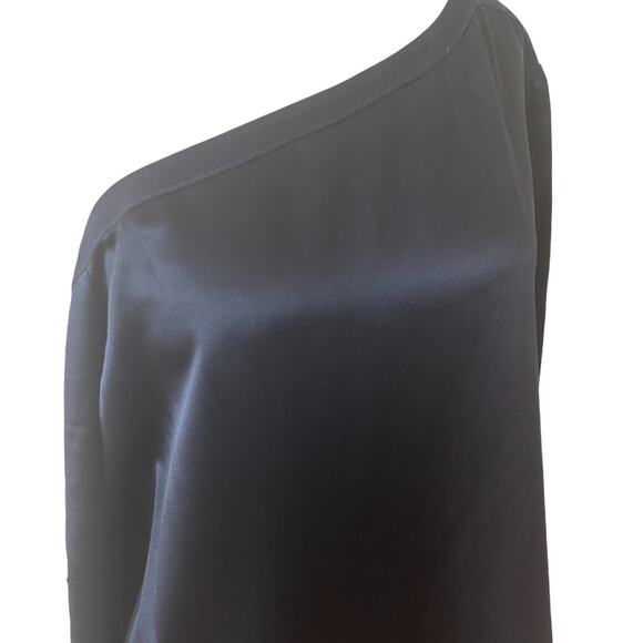 Worth New York Navy Silk One Shoulder Long Sleeve Blouse Top Womens Size 10 - Picture 5 of 6